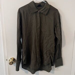 Paige Clemence French Cuff Shirt Lightweight Olive Green Button Down Size Medium